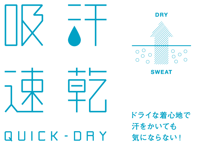 サラッと快適な着心地がつづく吸汗速乾性